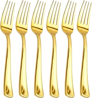 bUCLA 600PCS Gold Plastic Forks - 7.4inch Heavy Duty Plastic Forks Bulk Disposable for Party - Gold Silverware,Ideal for Weddings&Daily Using