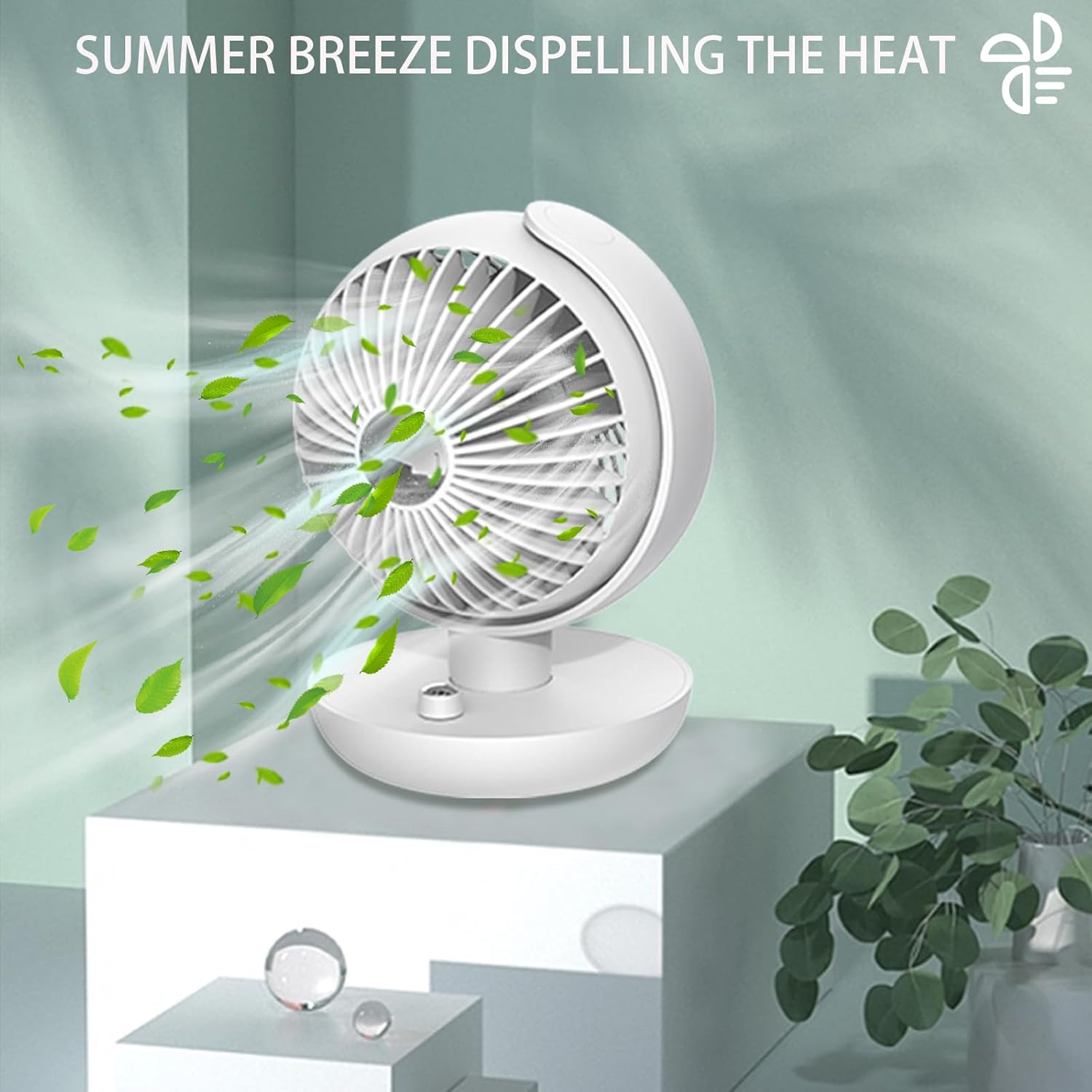 Fan for Bedroom,Desk Fan with USB Charging & 5600mAh Battery- 3-Speed Settings,Portable Desktop Fan with 120° Oscillation, 270° Adjustable Tilt,Child Lock, and Stylish Globe Design (White)