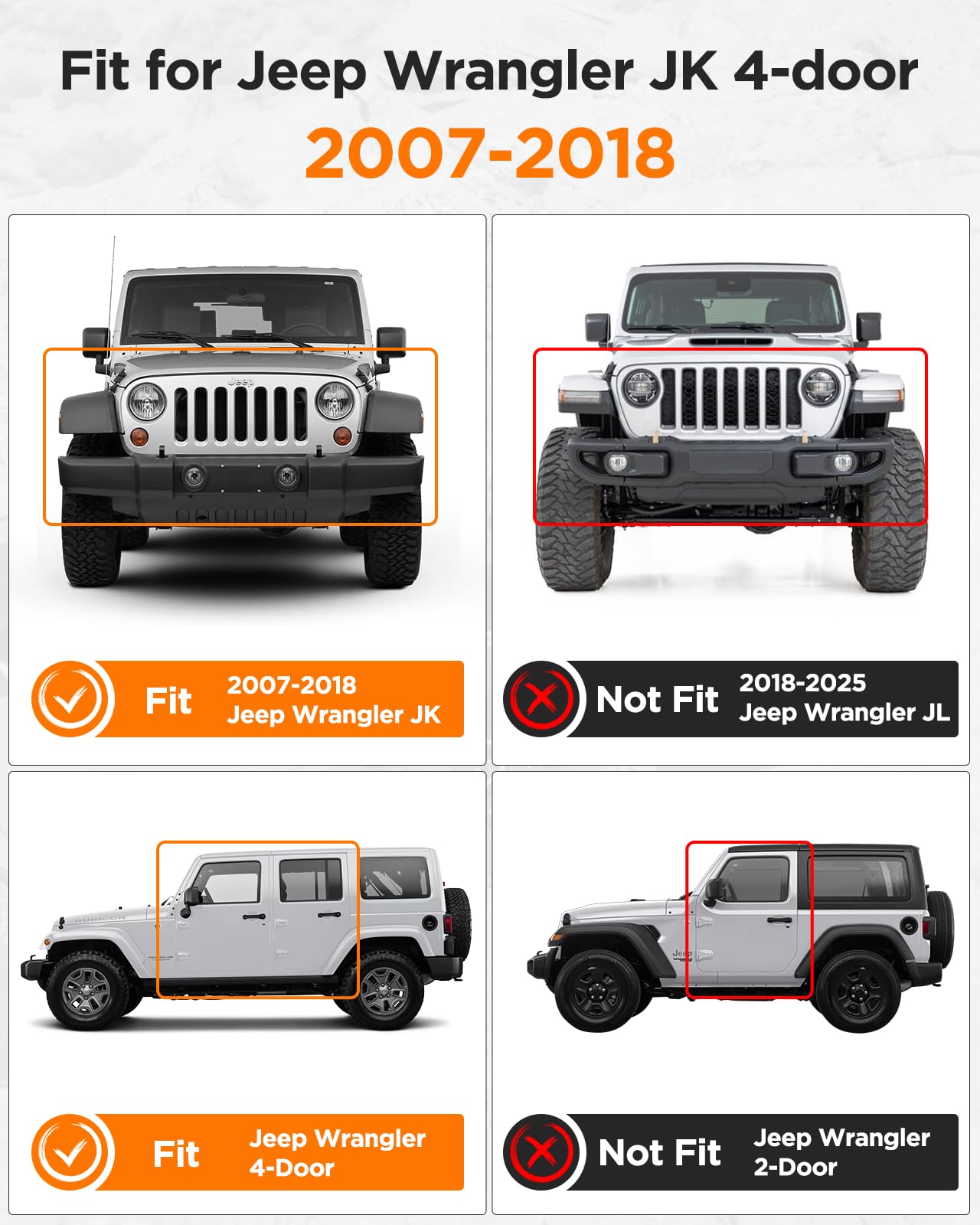 Car Floor Mats for Jeep Wrangler JK Unlimited 2007 2018 4-Door NOT for JL 2-Door Custom Fit for — view 2