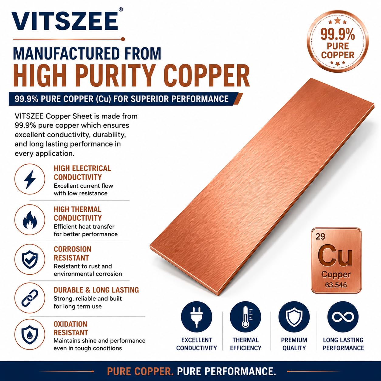 VITSZEE 99.9% Pure Copper Cu Metal Sheet Plate 150 x 50 x 0.5 mm | Premium Copper Strip for DIY Crafts Electrical Conductivity Engineering Science Projects Welding Hobby Art & Industrial Applications 2