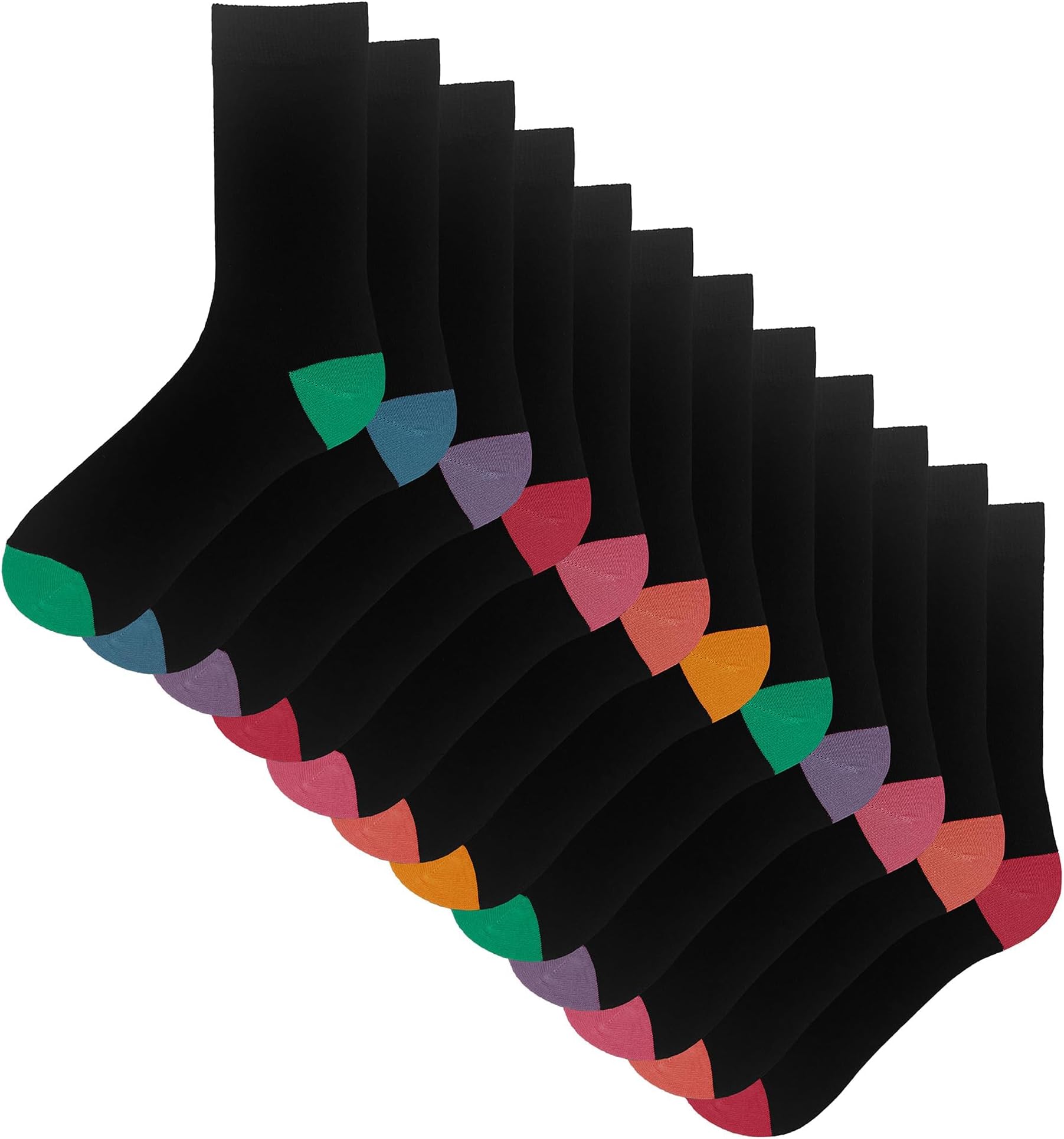 Ladies Socks 12 Pairs Heel & Toe Coloured Ribbed Top Formal & Casual Multipack Soft Breathable Elastane Stretch Ankle Size 4-8