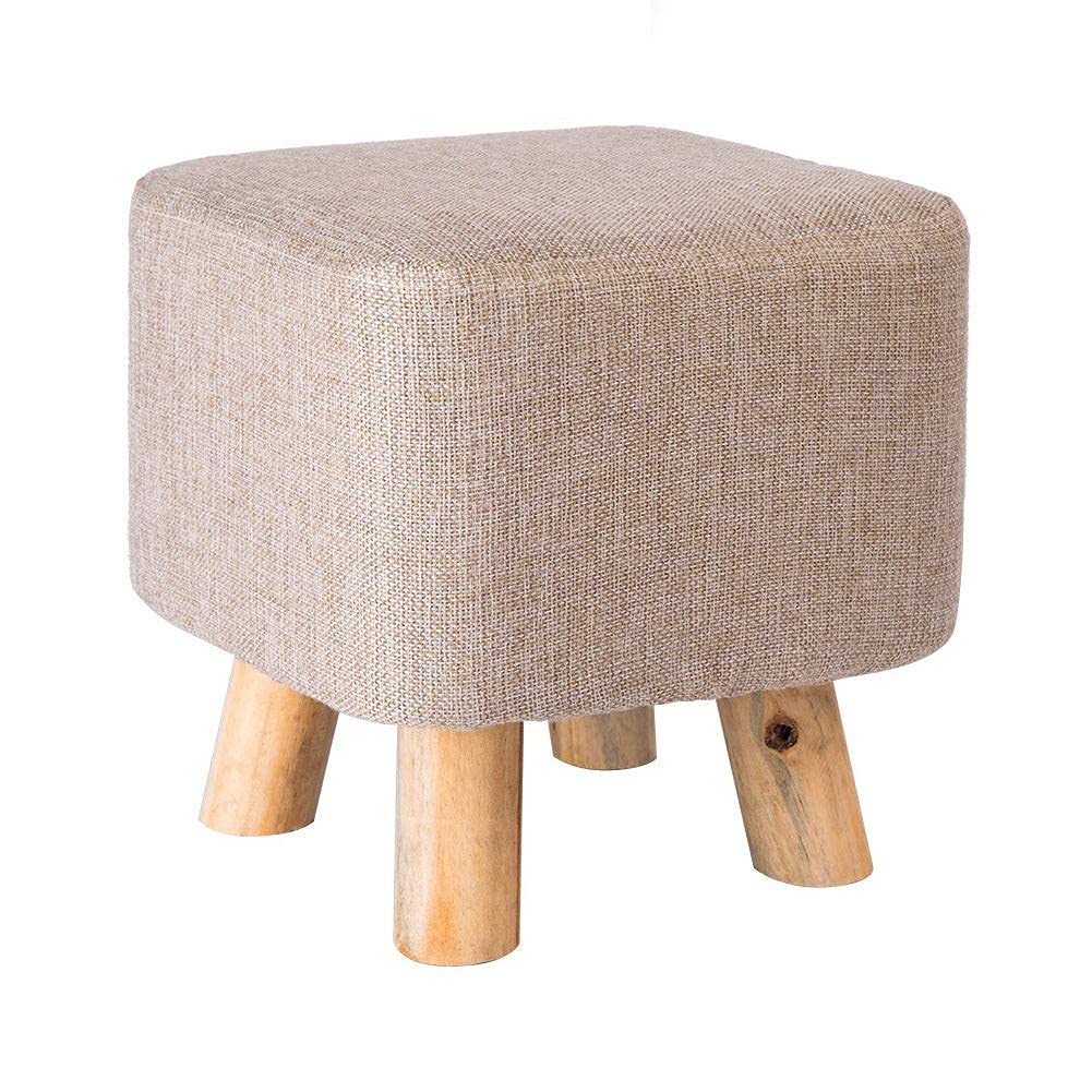 Pouf repose-pieds en bois avec coussin déhoussable et lavable pour le salon