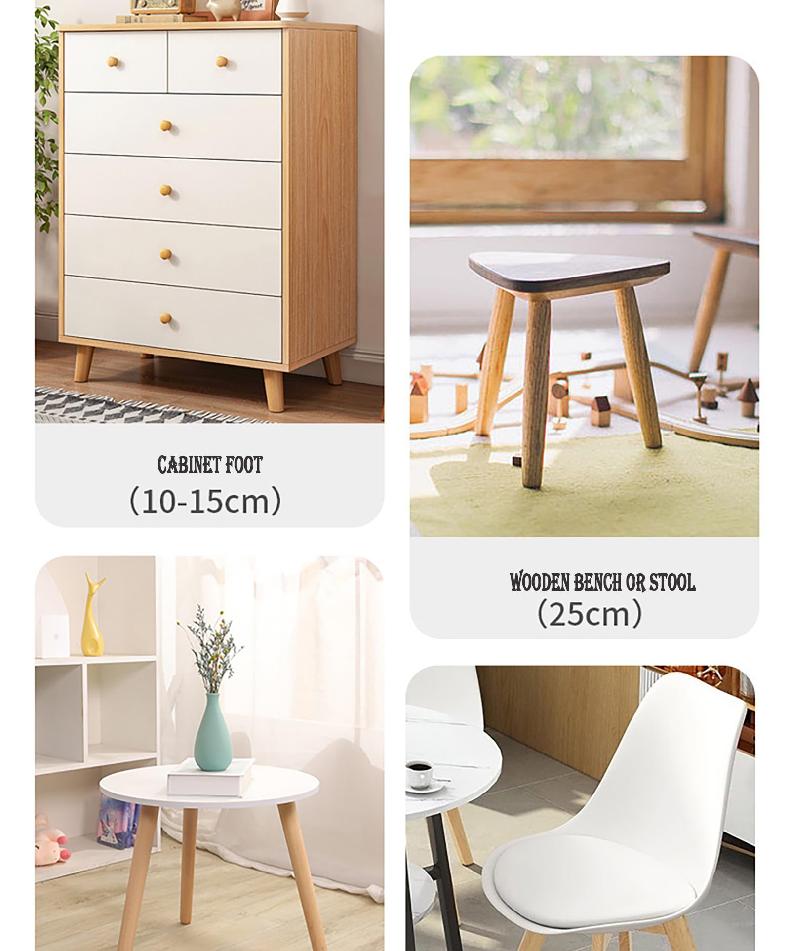 Zestaw 4 drewnianych nóg 45 cm na krzesła, kanapy, komody i stoliki kawowe - kolor naturalnego drewna, nowoczesny design nachylenia, idealne do ulepszenia wystroju domu
