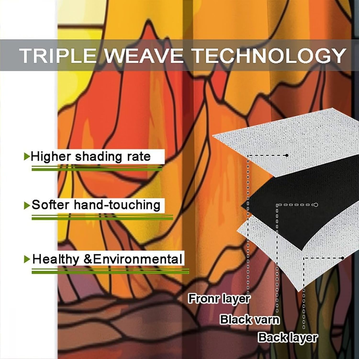 Stained Glass Blackout Window Curtain，Halloween Scene Sunrise Stained Glass for Home Kitchen Livingroom Coffee Room Window Drapes 2Panel 52" W X 84" L