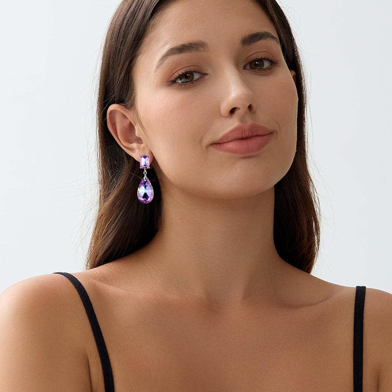 Crystal Heart Teardrop Dangle Earrings for Women Pink Purple Blue Green Drop Earrings Fashion Jewelry Gift for Wedding Prom Party - Image 3