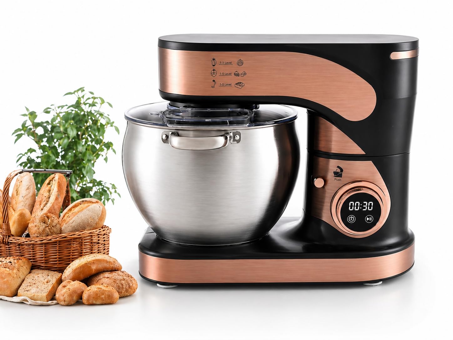 Batidora Amasadora Profesional 2500W con Bol de 10L, 12 Velocidades Digitales, Pantalla Táctil y Temporizador, Sistema de Engranajes Metálicos, Incluye Accesorios para Repostería