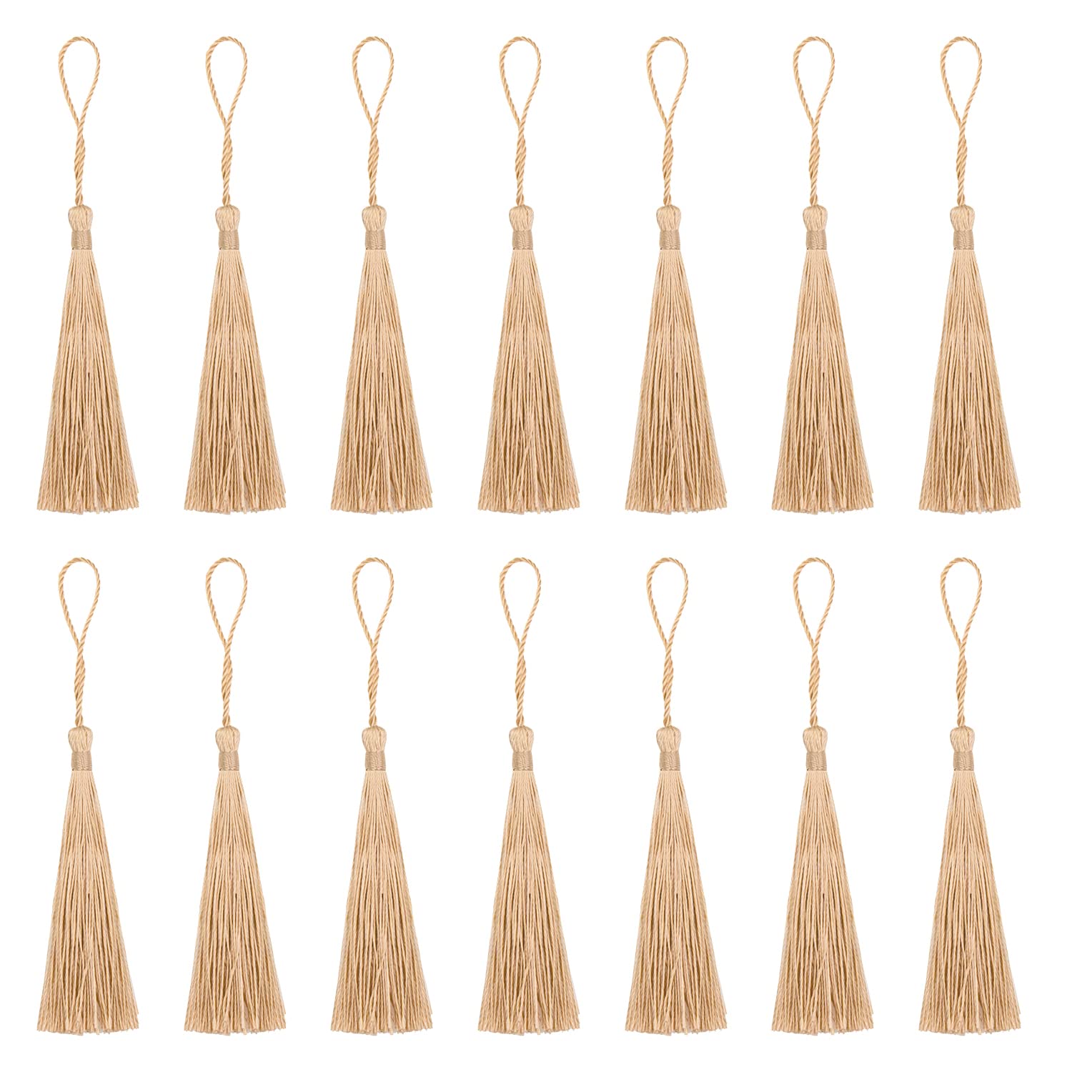 VAPKER 30 Soft Mini Tassels - 13cm/5-Inch Silky Handmade Wheat Tassels with 2-Inch Cord Loop for Jewelry Making, DIY Projects, Bookmarks