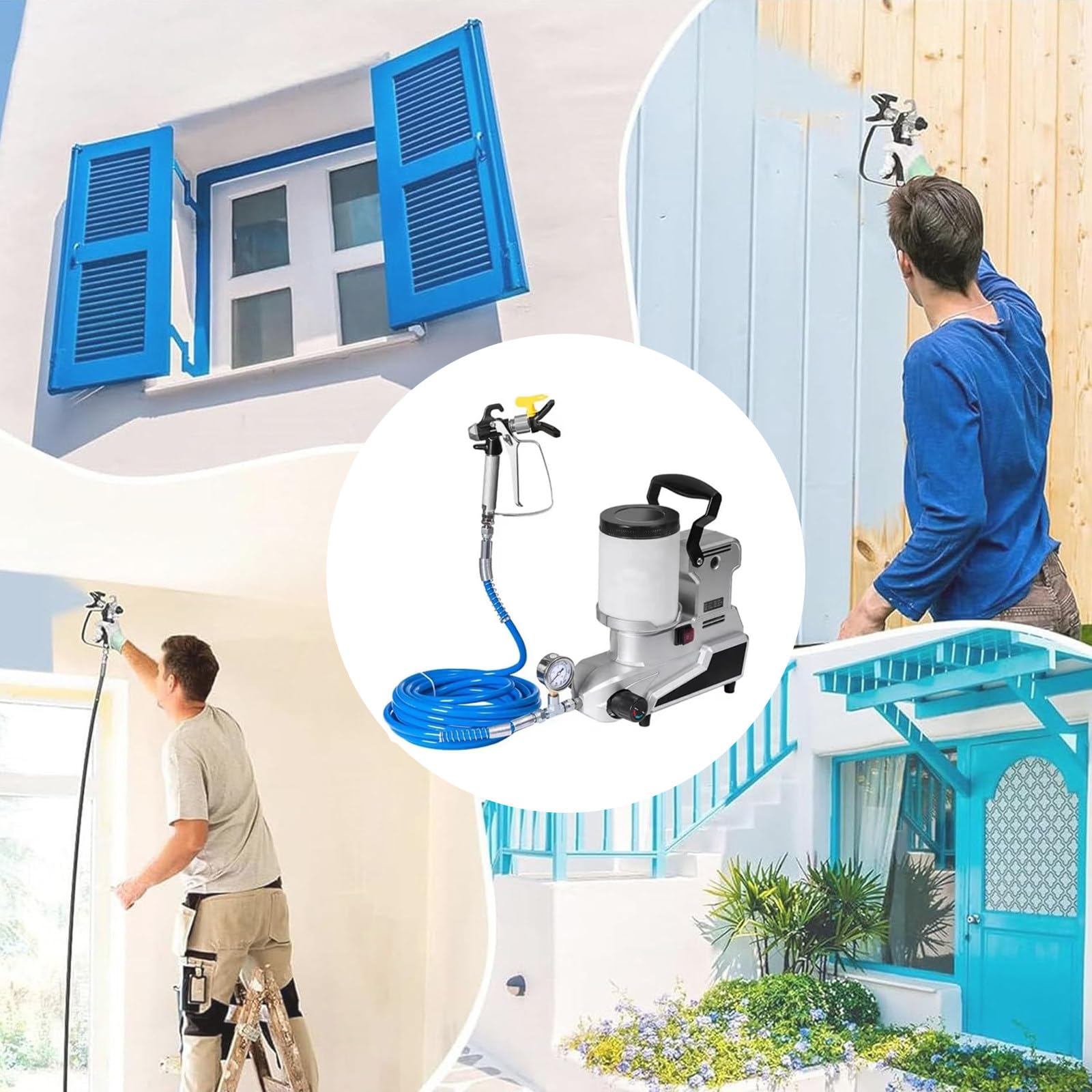 Pulverizador de Pintura sin Aire Comercial, pulverizador de Pintura de Pared sin Aire, Capacidad de 2 l, Manguera de 5 m, con 3 velocidades Ajustables,para Paredes Interi
