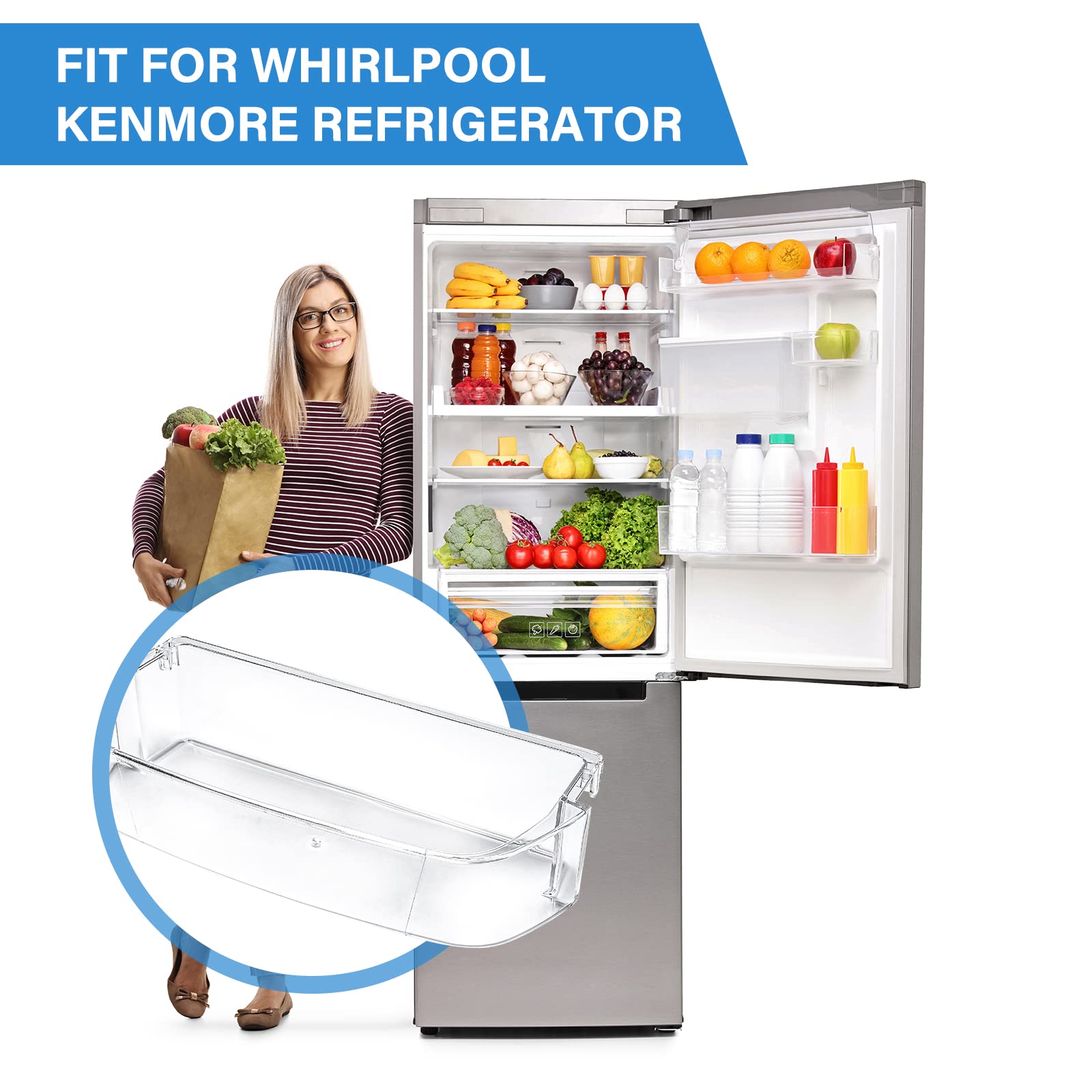 WPW10710203 Refrigerator Door Shelf Bin Replacement for Whirlpool W10710203 W10463668 W10451871 AP6023888 PS11757236 With Soda Organizer
