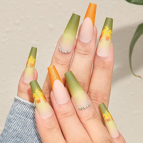 24Pcs Press on Nails Long Square French Tips Fake Nails,with