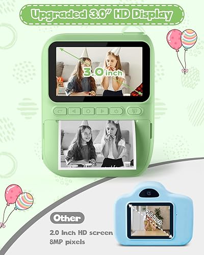 Miniatura 5 de Cámara de impresión instantánea para niños, pantalla HD de 3.0 pulgadas, cámara digital instantánea de 32 MP, regalos de Navidad, cumpleaños,