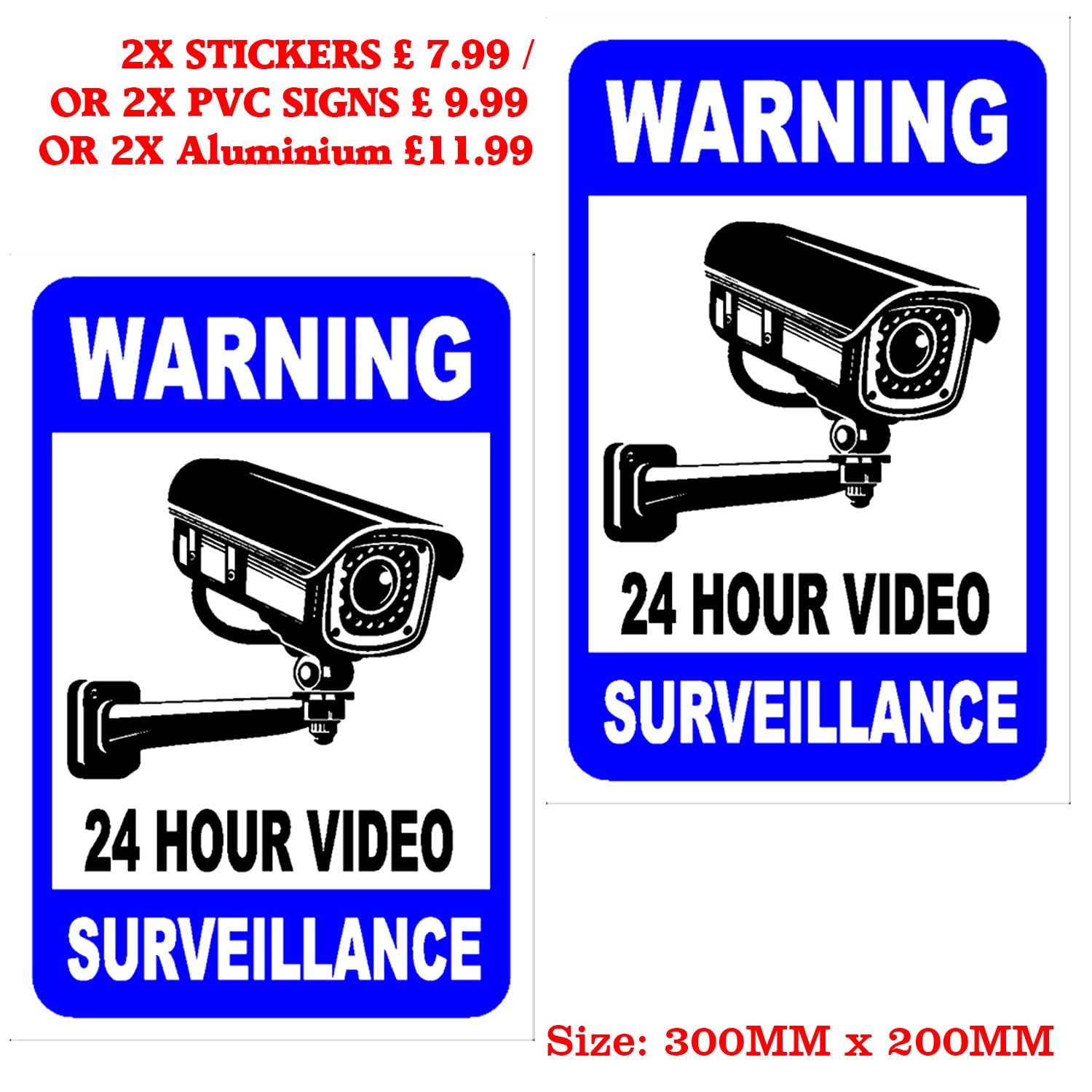 Señales de seguridad de aluminio CCTV en funcionamiento para exteriores, 2 unidades, señales de advertencia de cámara CCTV, 24 horas, señal de videovigilancia de 300 mm x 200 mm (3)