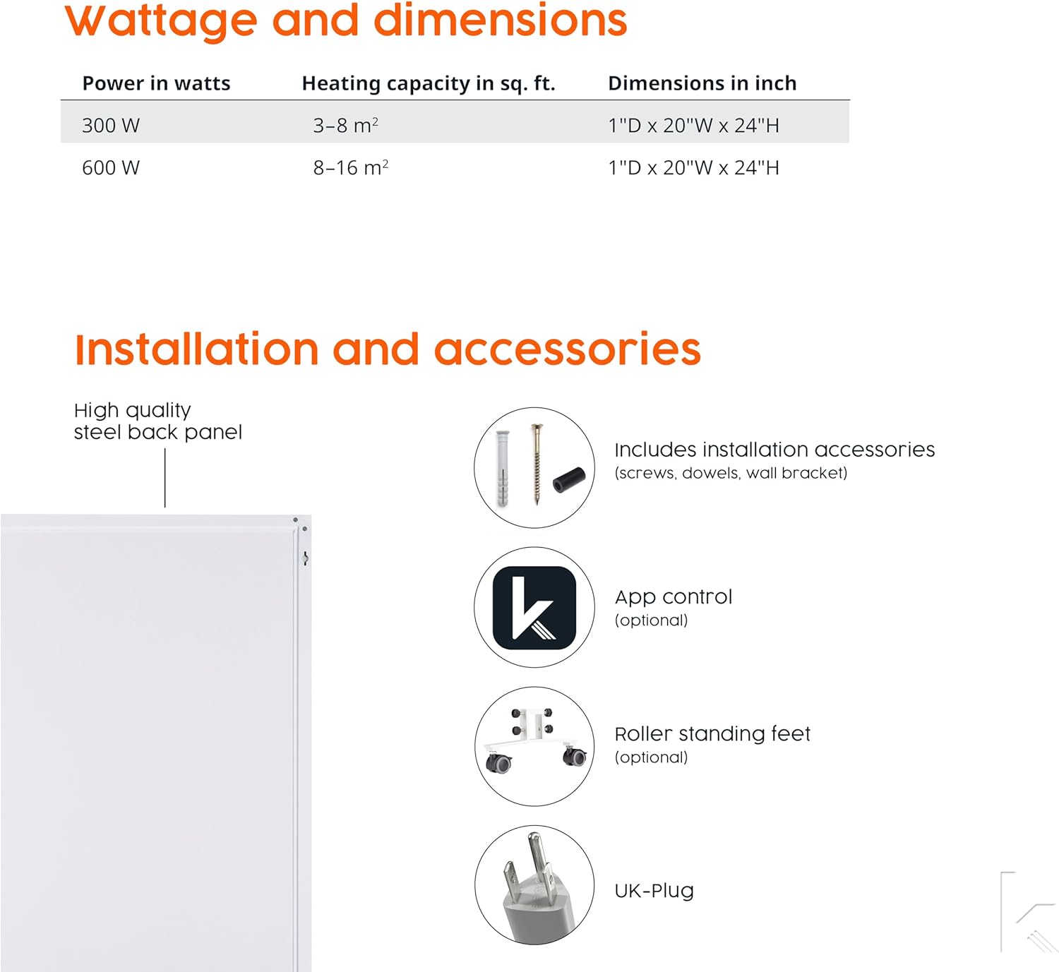 Infrared Space Heater - suited for smaller rooms - potent & energy efficient electric heating - wall-mounted - warms up quickly - over-heating protection - no noise - no maintenance - pleasant warmth