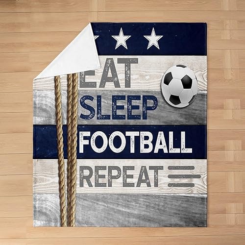 Miniatura 3 de Castle Fairy Manta de forro polar de fútbol negro y blanco, para deportes y juegos para niños, para todas las estaciones, para sofá, manta de rayas