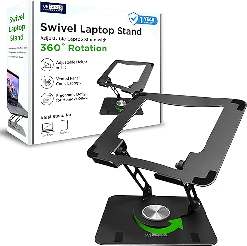 Soporte giratorio para computadora portátil para escritorio, soporte ajustable para laptop con rotación de 360, elevar la inclinación enfría la
