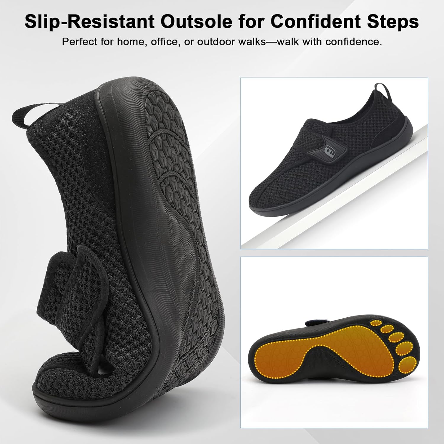 JOINFREE Diabetic Wide Walking Shoes for Women & Men with Adjustable Upper, Zero Drop Non Slip Casual Sneakers Comfortable for Edema, Arthritis, Swollen Feet & Elderly - Image 8