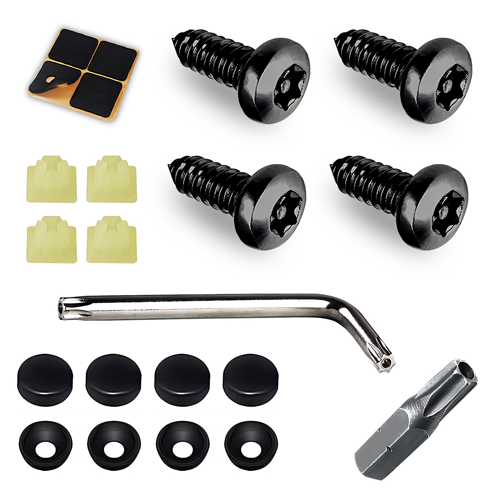 Irinidig4 PCS Automotive Anti Theft Licence Plate Screws Combo Set, SS Rustproof Bolts Fasteners, Universal Torx Head Security Tamper Resistant Tapping License Plate Bolt, for Most Cars (Black)