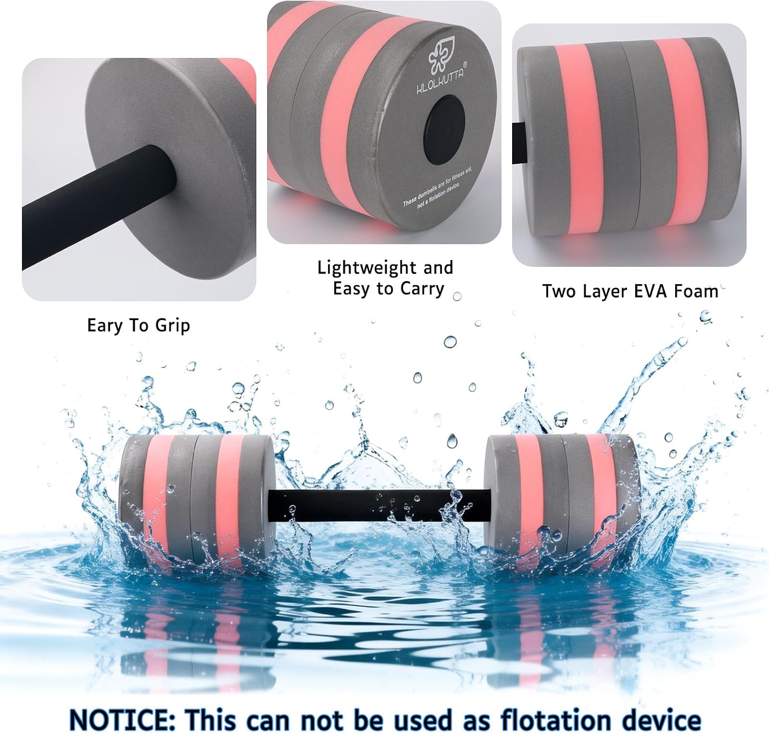 Water Weight for Pool Exercise Dumbbell, Water Aerobics Equipment High Density Aqua Dumbbells Fitness Swim Bar for Weights Loss