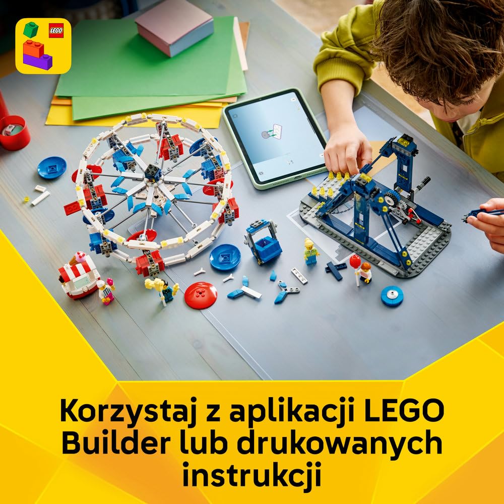 LEGO Creator 3 w 1 Kultowy diabelski młyn, zabawka konstrukcyjna dla dziecka, diabelski młyn, przejażdżka z UFO lub karuzela, pomysł na prezent urodzinowy dla chłopca lub dziewczynki od 8 lat 31389