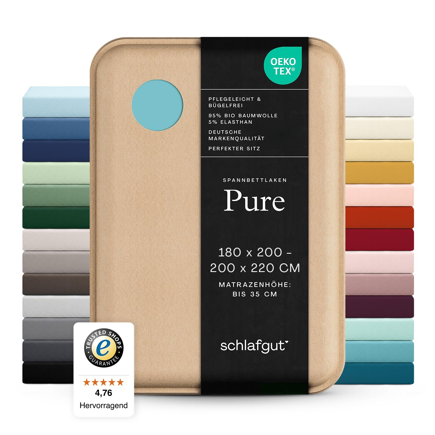 schlafgut Pure Spannbettlaken 180x200 cm Bio-Baumwolle Jersey, Petrol Mid