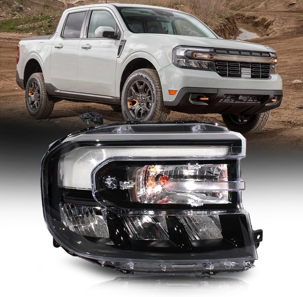 LED & Halogen Headlight Headlamp Assembly Fit for Ford Maverick 2023 2024, Black Frame Headlight Assembly Replace for PZ6Z13008A (Right Passenger Side)