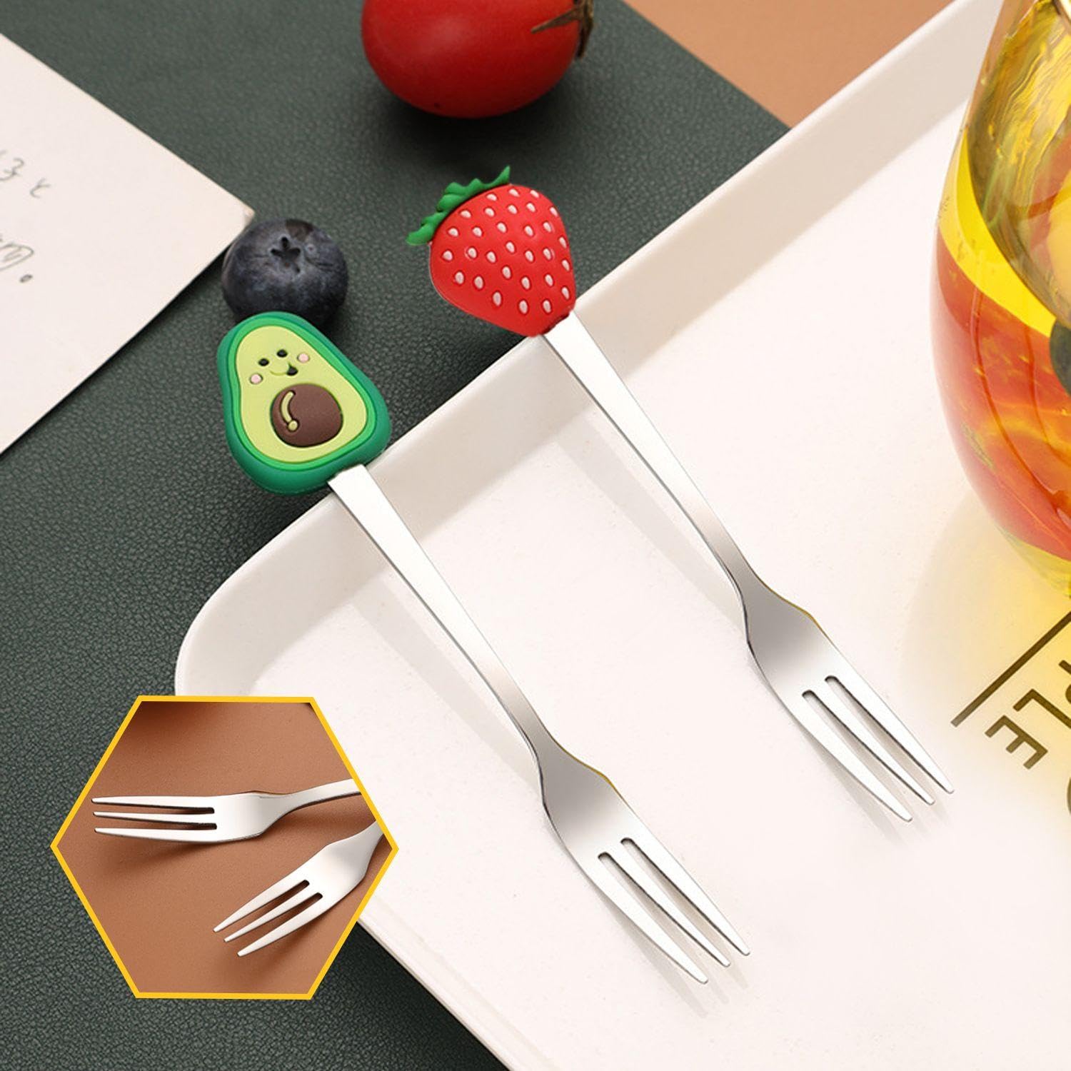 Set Di 6 Forchette Da Frutta Con Ornamenti Natalizi, In Acciaio Inox, Forchette Da Frutta, Per Feste Di Natale, Feste, Dessert, Set Di 6 - 6
