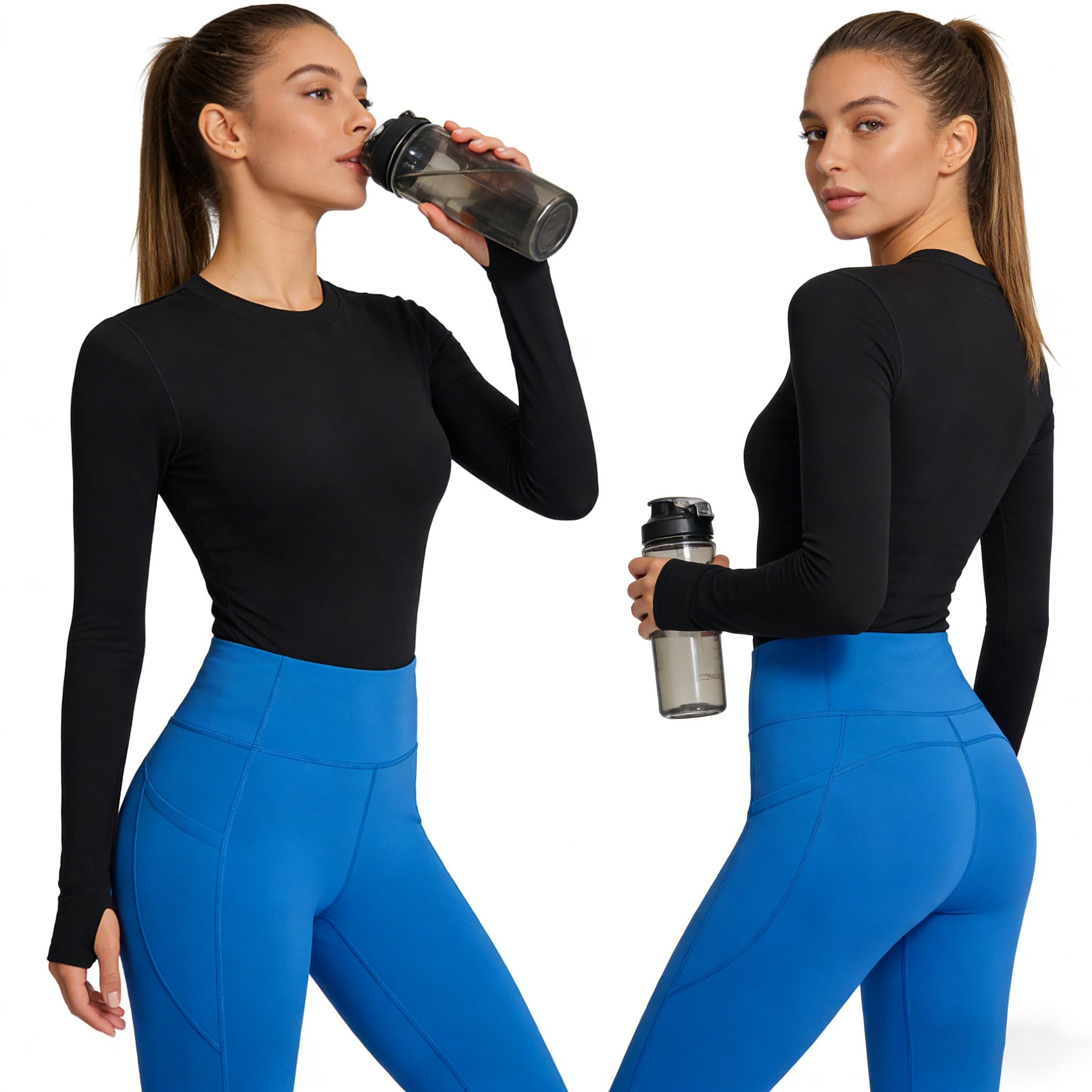 Camiseta Compresión Mujer Manga Larga Transpirable y Secado Rápido para Yoga,Pilates,Running,Entrenamiento - Top Deportivo