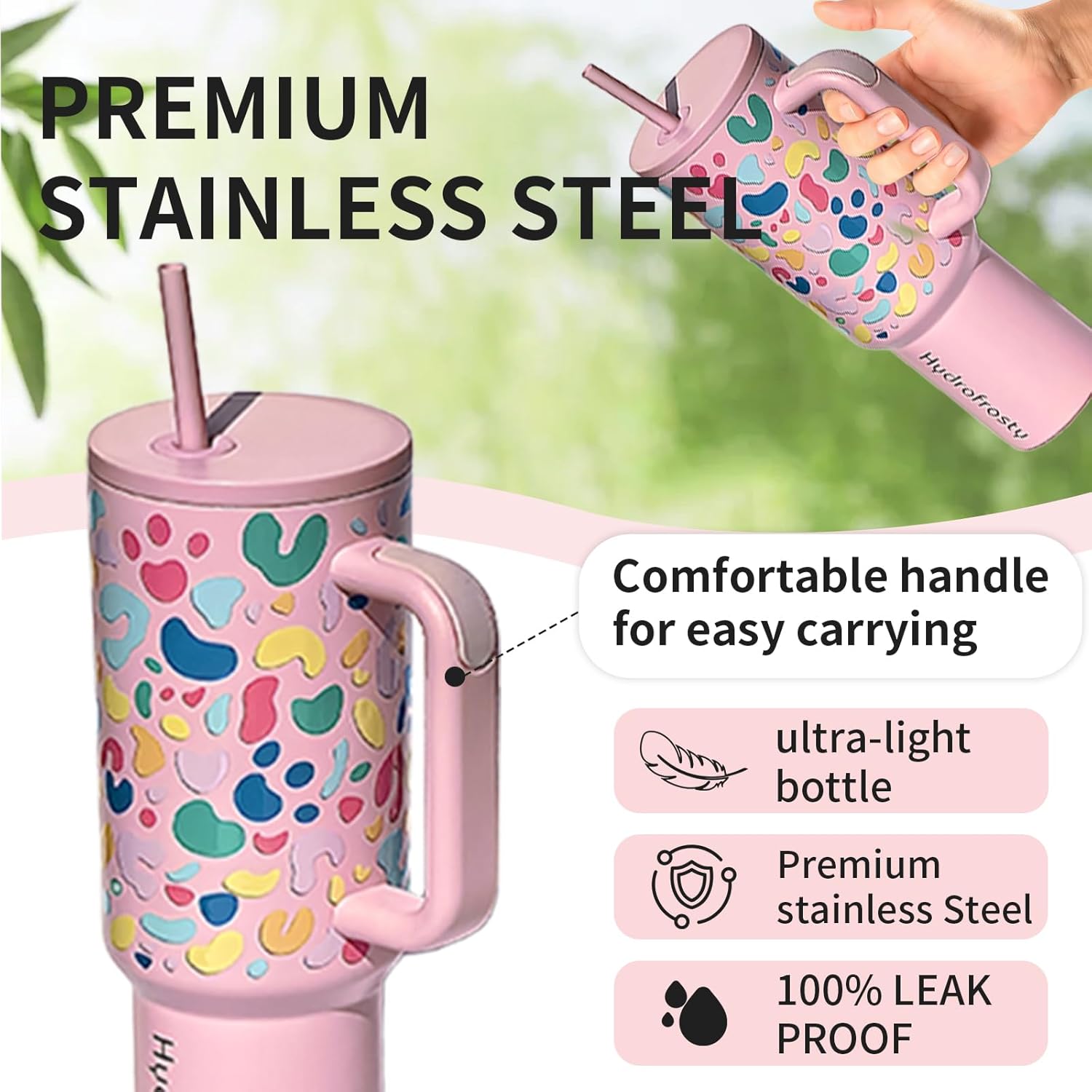 40 oz Tumbler with Handle and Straw Lid Insulated Stainless Steel Water Mug Bottle Cupholder Use Travel Bottle Outdoor Camping Gifts for Women Kids (pink) - Image 5