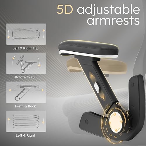 Miniatura 5 de Silla de oficina grande y alta de 750 libras, silla de oficina resistente con brazos abatibles 5D y soporte lumbar ajustable, silla de escritorio