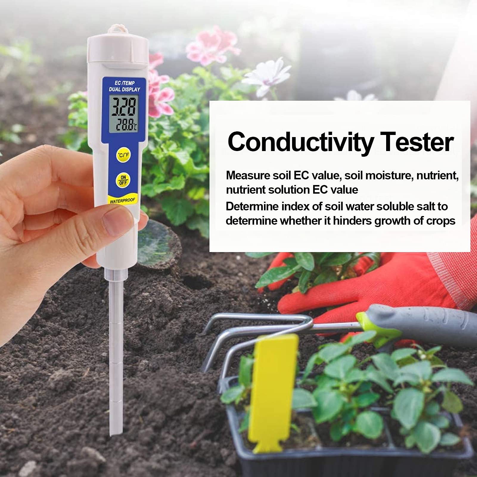 Tyenaza Soil, przenośny tester gleby Miernik temperatury EC z ekranem LCD Przełącznik ℃/℉ do roślin domowych na zewnątrz, ogrodu, trawnika, ogrodnictwa