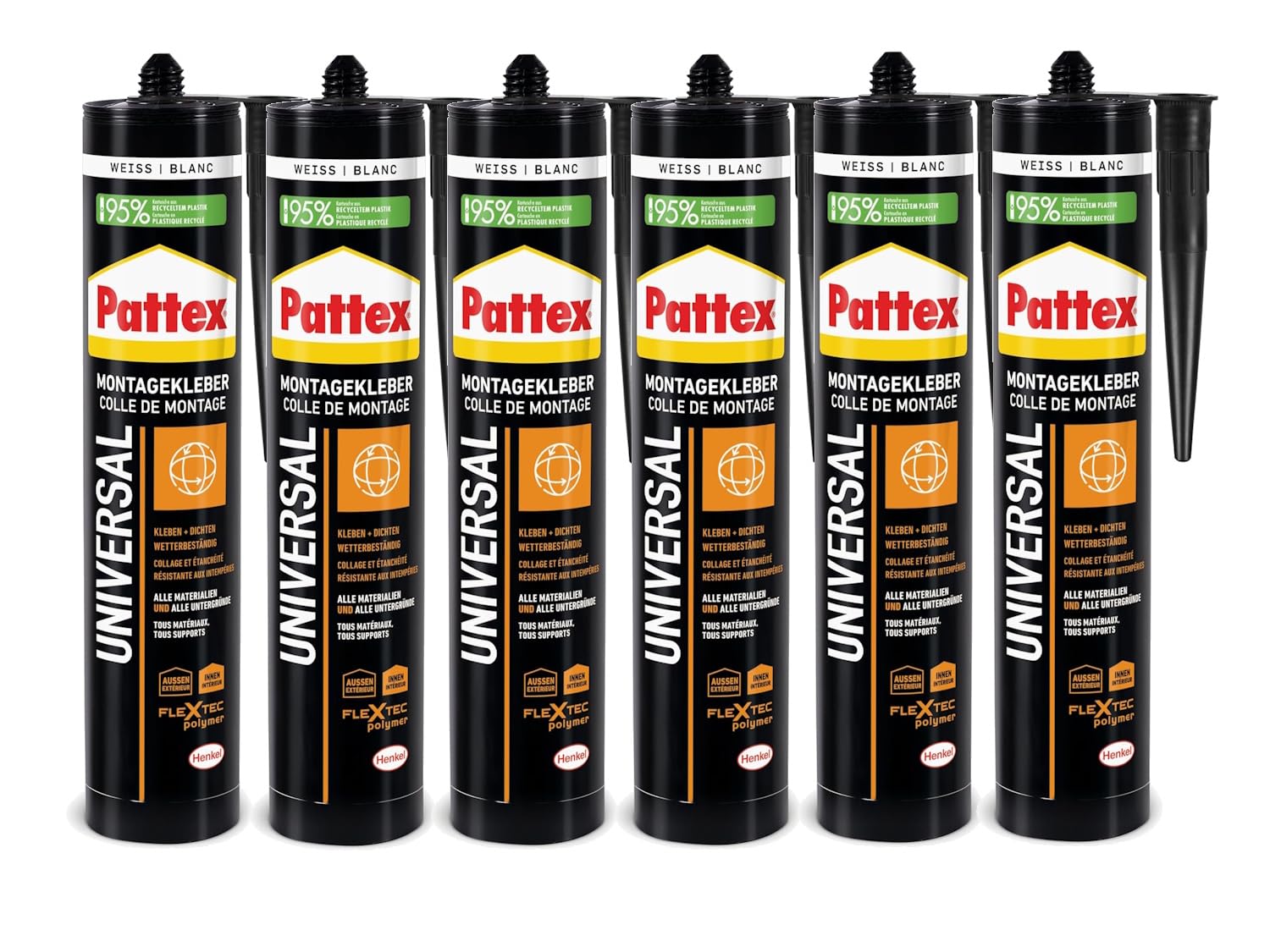 Pattex Montagekleber Universal, Kartusche, weiß, 6x 420g | Vielseitiger Kleber für fast alle Materialien – ideal für Heimwerker & Bauprojekte