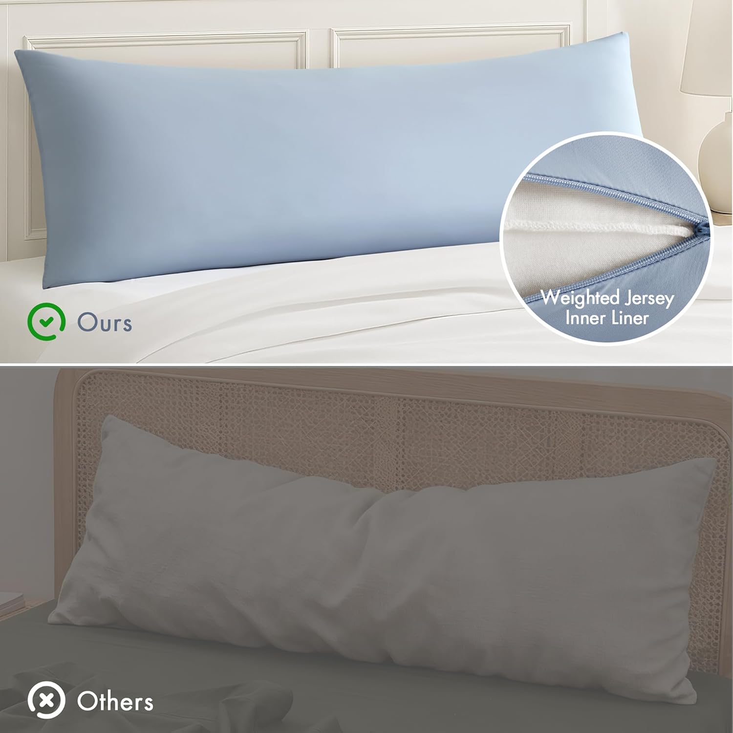 Madison Park Full Body Pillow, Large Pillow with Shredded Memory Foam, Cooling Pillow for Adults with Removable Nylon Spandex Cover, Long Body Pillow for Side Sleepers, 20" x 54", Lumi Blue
