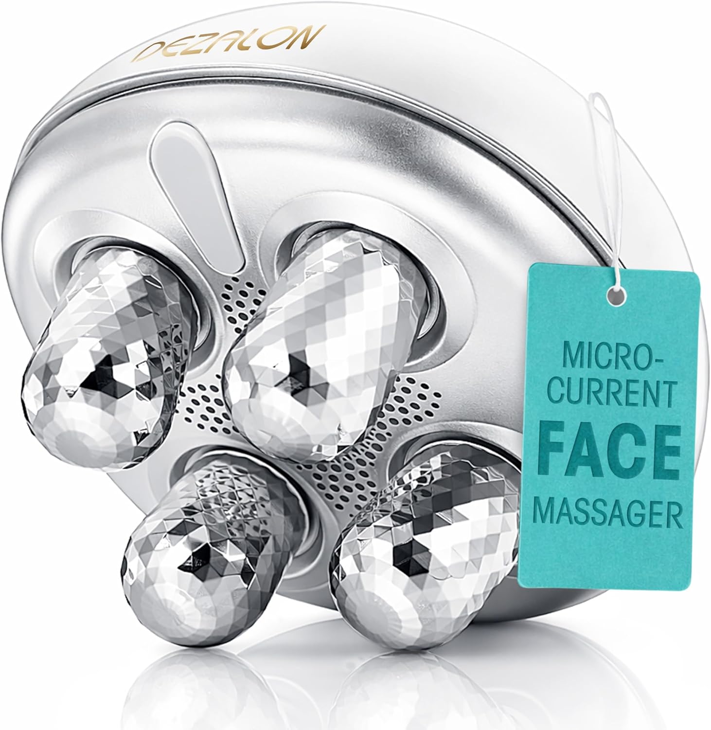 Microcurrent Facial Device, Face Massager Tool, Eye and Neck Massager, Cosmetic Red Glow Mode, Face Roller, Beauty Tools for Relaxing Facial Massage and Skin Care Routine, Silver Color