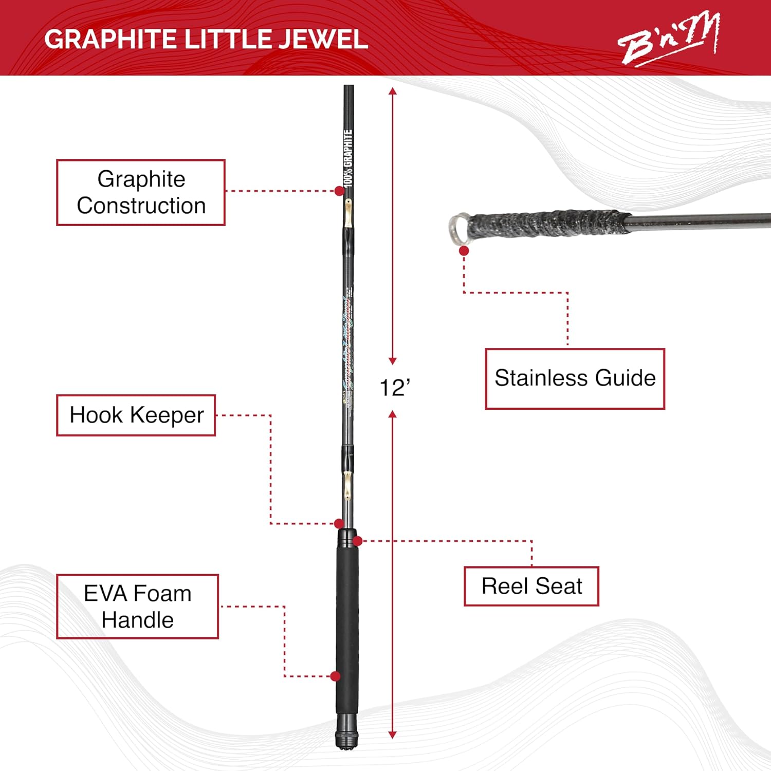 B&M GLJ12 Little Jewel Telescopic Rod, 12-Feet, 4 Pc (Telescopic)