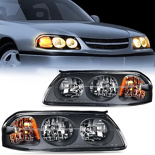 Nilight Conjunto de faros delanteros compatible con Chevy Impala 2000, 2001, 2002, 2003, 2004, 2005, Chevy Impala, carcasa negra, reflector ámbar