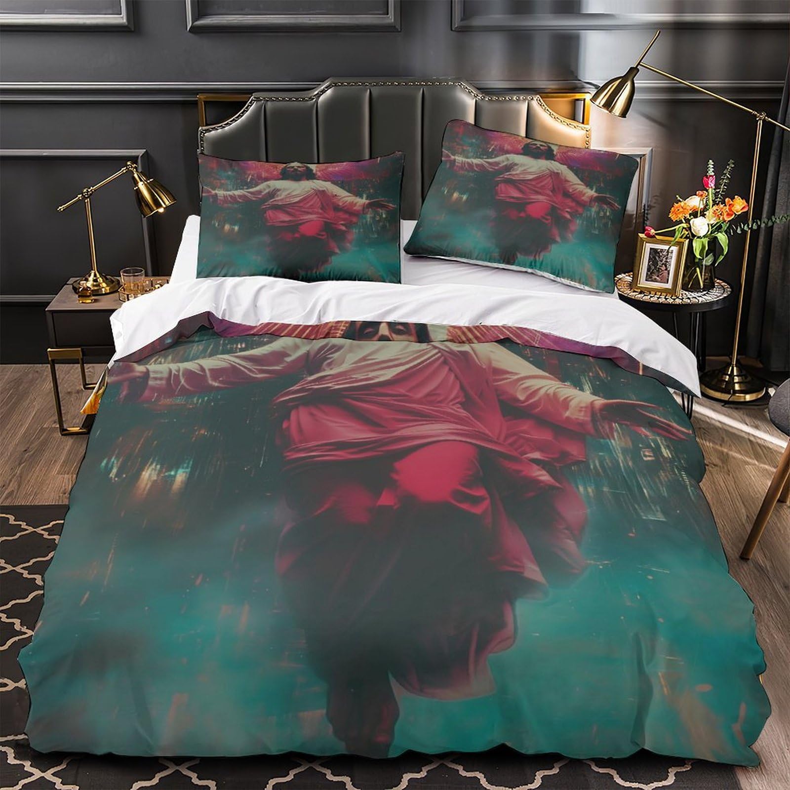 Parure de lit 140x200 housse de couette Jésus-Christ 3D microfibre ultra douce pour lit simple