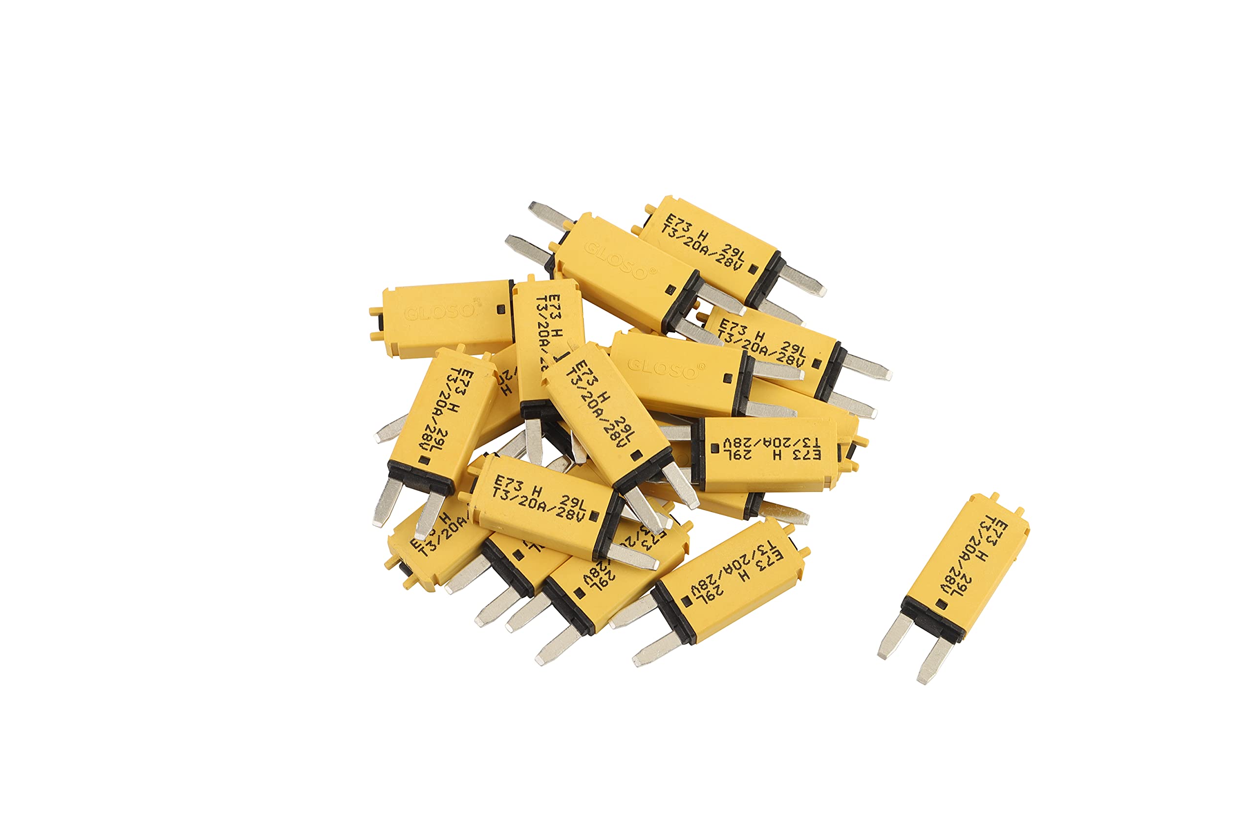 GLOSO E73 Mini ATM 20 Amp Circuit Breakers Manaul Reset (T3) - 25 Pack (20A)