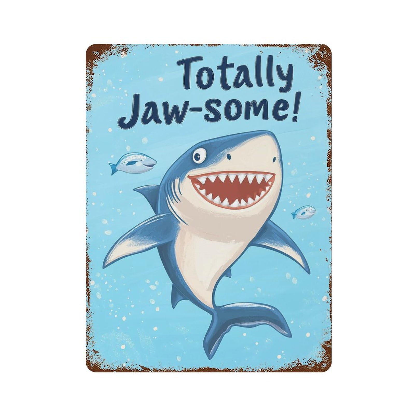 Smiling Shark Illustration Rusty Metal Tin Sign 15.7"x11.8", for Living Room, Hallway And Home Decor, Old School Wall Decor