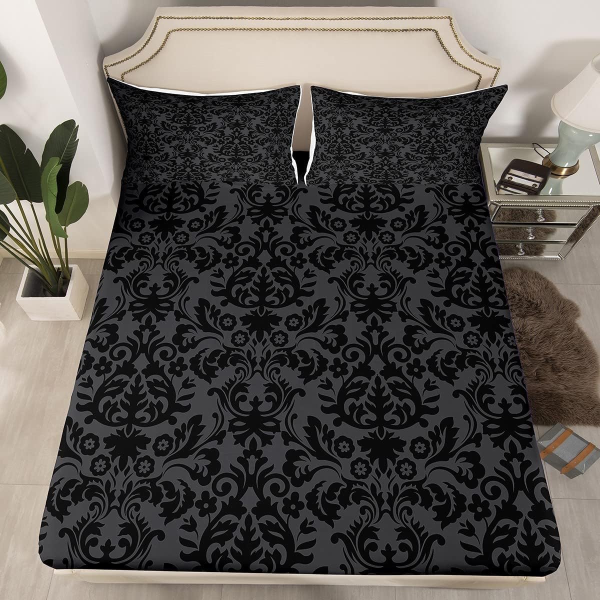 Erosebridal Adults Black Damask Bedding Set Antique