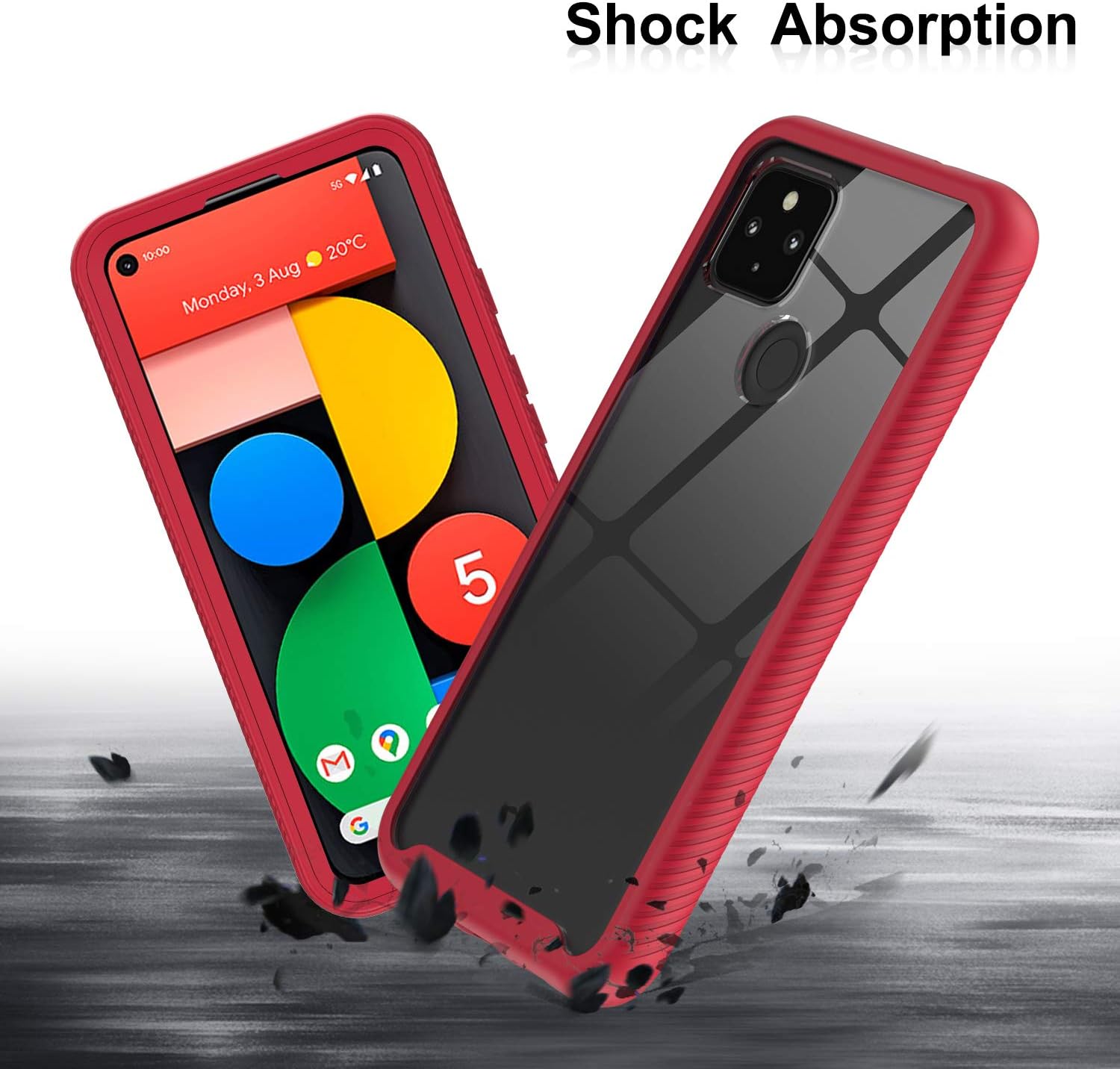 Pixel 4A 5G Case (Not Fit 4G), Google Pixel 4A 5G Case with 2 Tempered Glass Screen Protector, LeYi Full Body Protective Rugged Hybrid Bumper Shockproof Clear Phone Cover Case for Pixel 4A 5G, Red