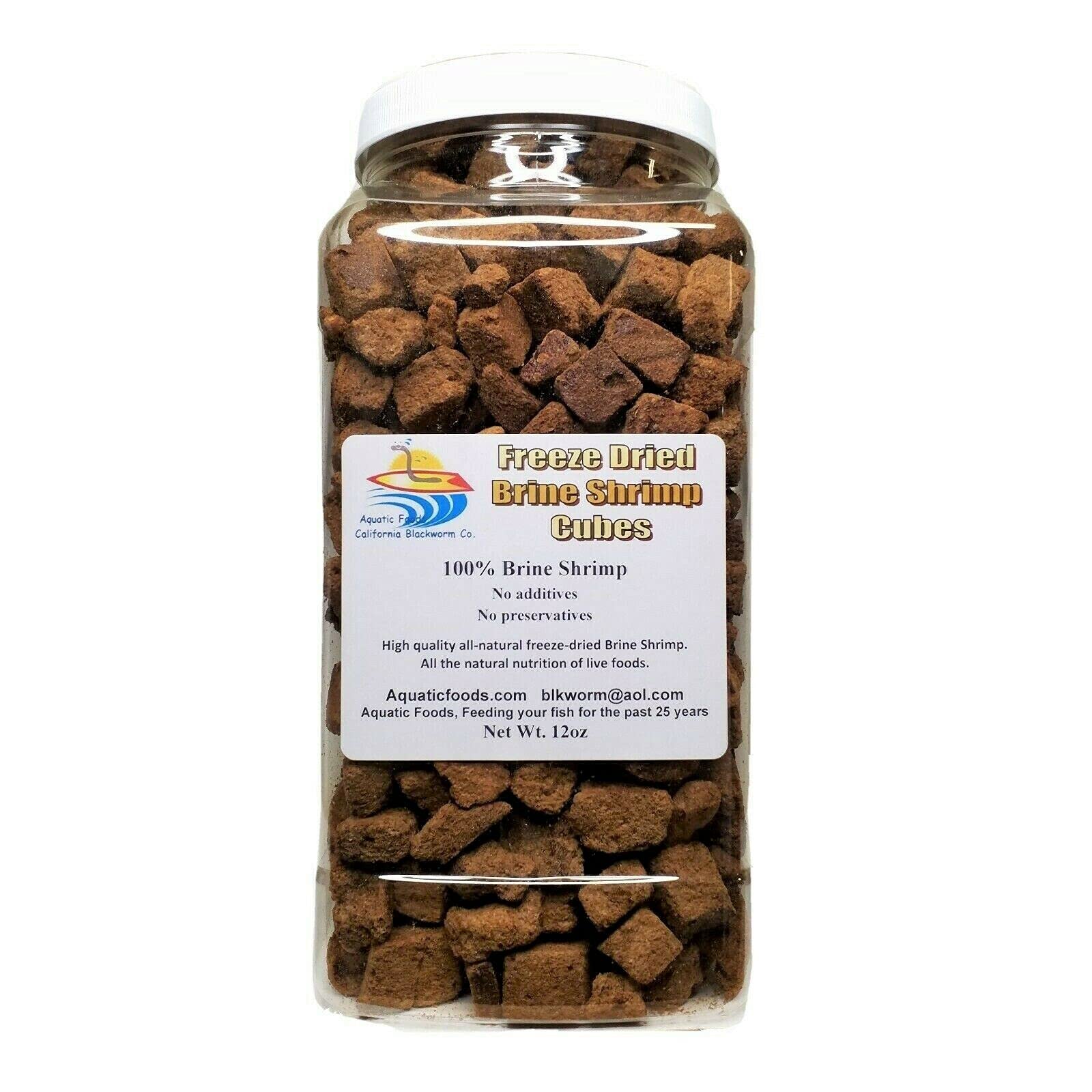 Aquatic Foods Inc. Brine Shrimp Cubes, Freeze Dried 100% Brine Shrimp for All Tropical Fish, Marine Fish, Land & Aquatic Turtles. Premium Freeze Dried Tropical Fish Foods - 12oz-Jar