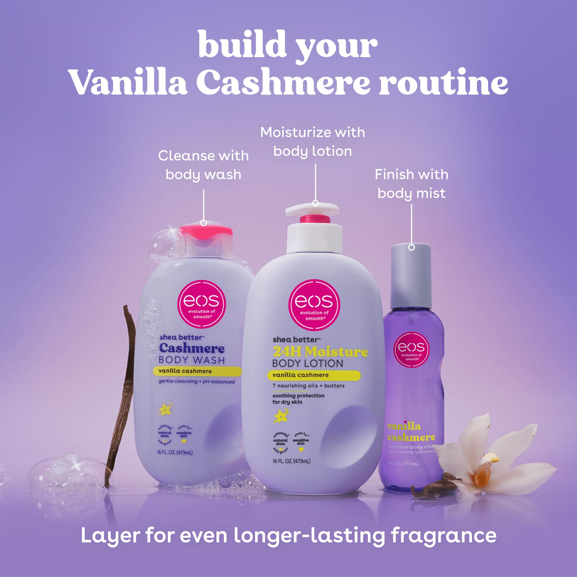 eos Shea Better Body Lotion Pomegranate Raspberry, 24-Hour Moisture Skin Care, Lightweight & Non-Greasy, Natural Shea, Vegan, 16 fl oz: Vanilla Cashmere 16 Fl Oz (Pack of 1)