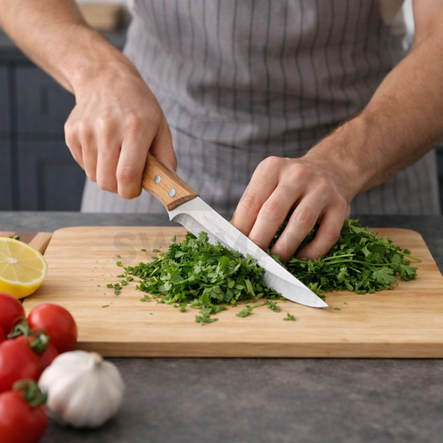 Swaman Stainless Steel Utility Knife with Wooden Handle, Sharp Long Blade for Kitchen, Meat, Vegetable & Fruit Cutting, Durable Multi-Purpose Knife for Home & Outdoor Use(Pack of 1) (43_H) 3