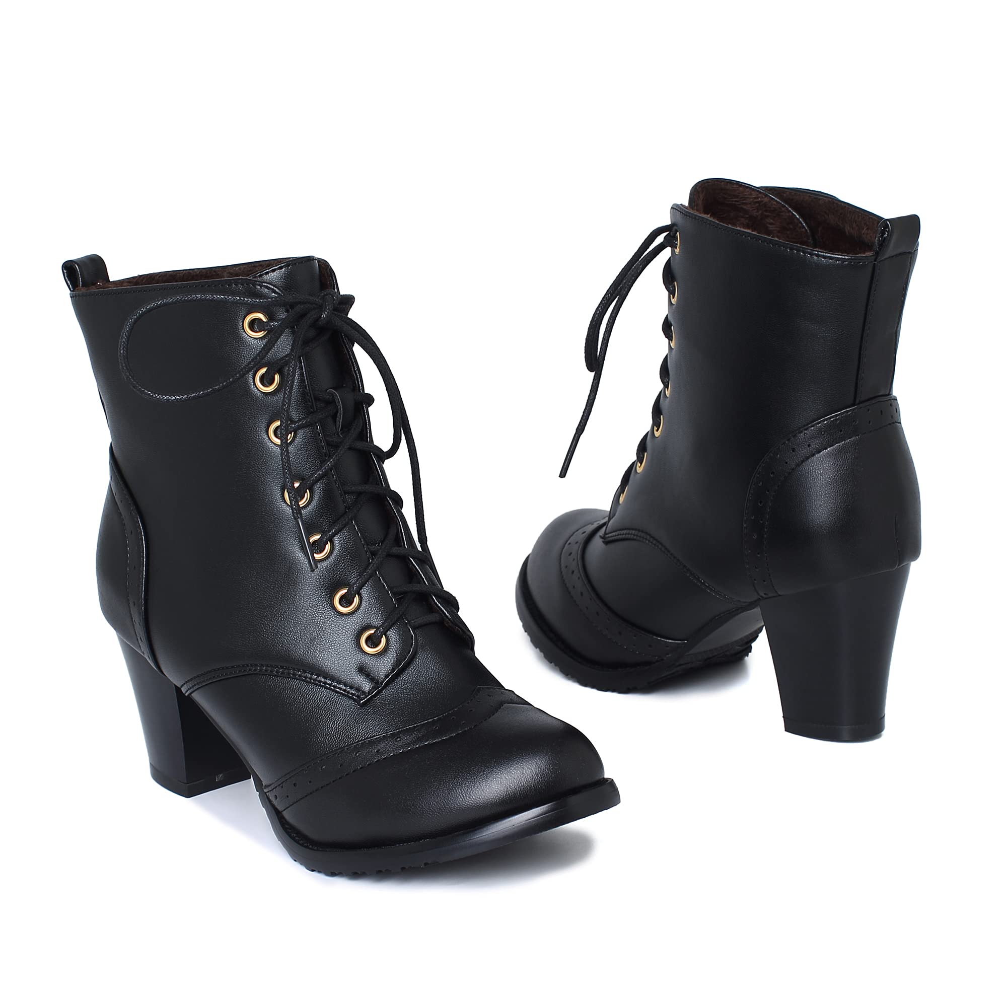 Damen Stiefeletten Blockabsatz 7,5cm Schnürung Gefüttert