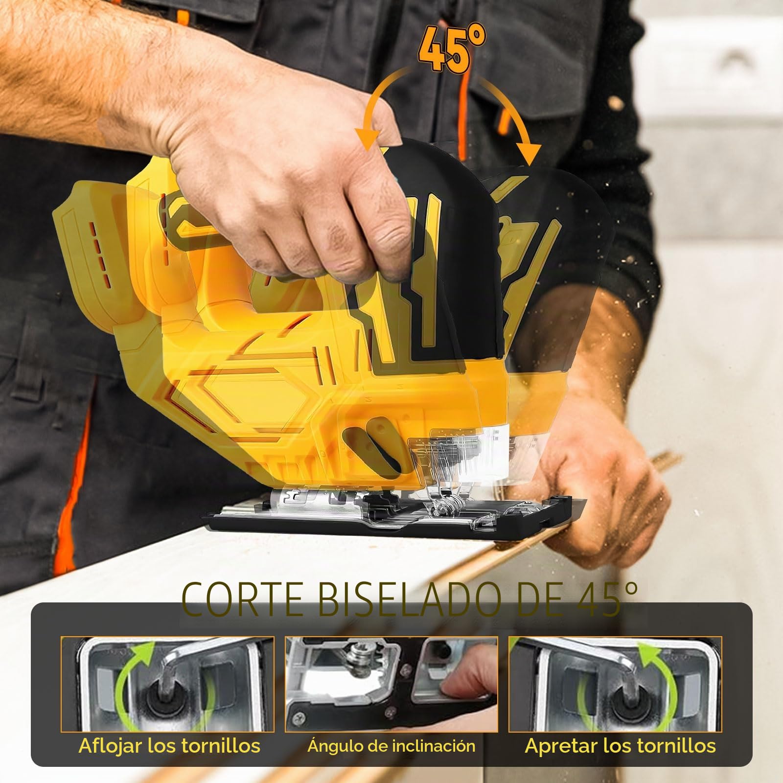 Sierra de calar eléctrica inalámbrica para Dewalt, 400 W, 2900 rpm, corte biselado a 45°, 3 ajustes orbitales con 6 cuchillas de repuesto, para metal, PVC, madera contrachapada de PVC (para DeWalt)