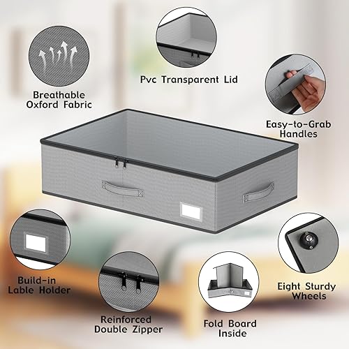 Miniatura 13 de Contenedores de Almacenamiento Debajo de la Cama con Ruedas, Sin Necesidad de Montaje 25.4 cm de Altura Gran Capacidad Contenedores Rodantes de