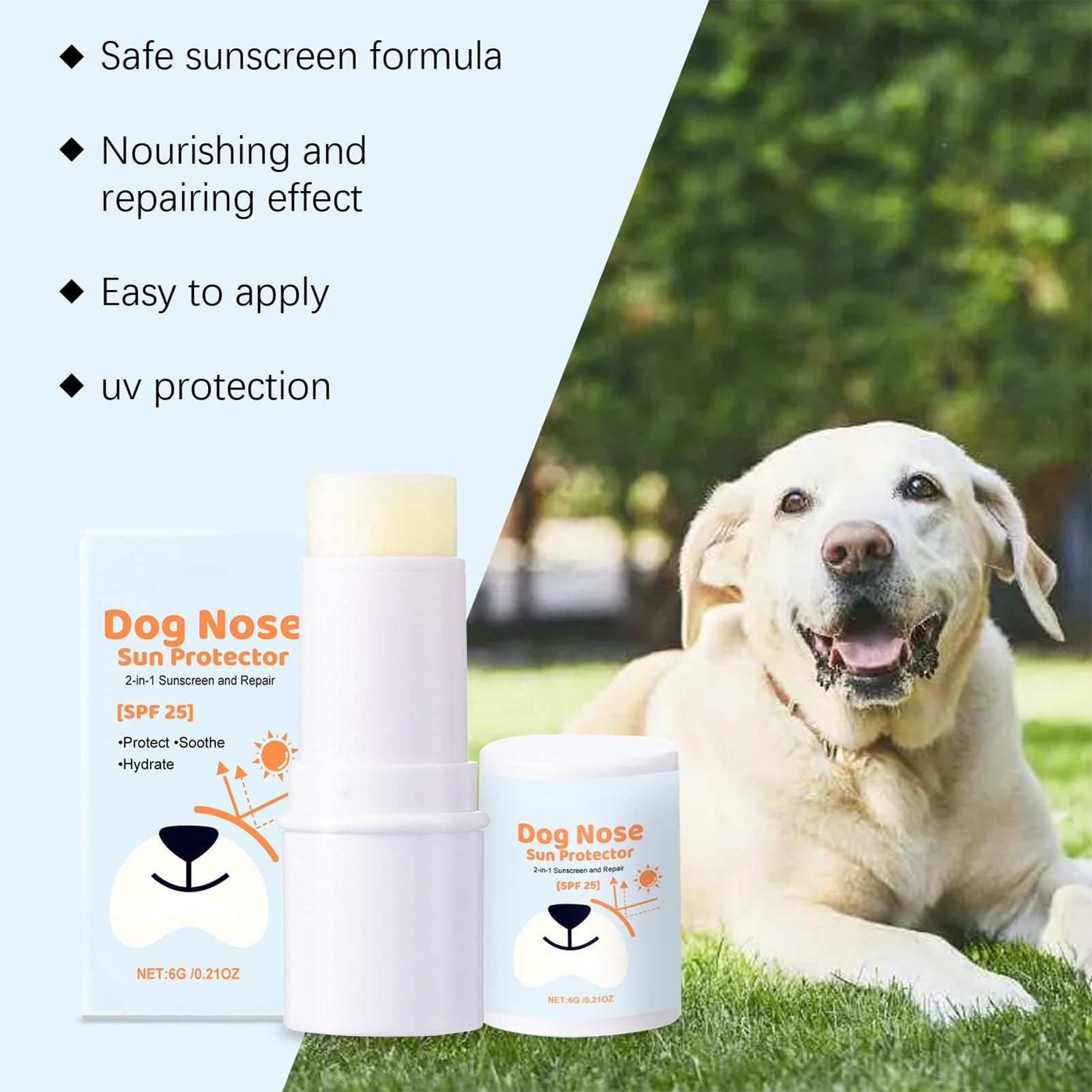 Crème solaire pour chiens – Baume hydratant et apaisant | Crème solaire résistante à l'eau à large spectre, hydratante et apaisante pour animaux de compagnie à peau sèche et sensible et chiots