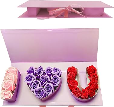 MLOLM I Love U Flower Box, 2-Pcs Fillable Letter-Shaped Gift Boxes