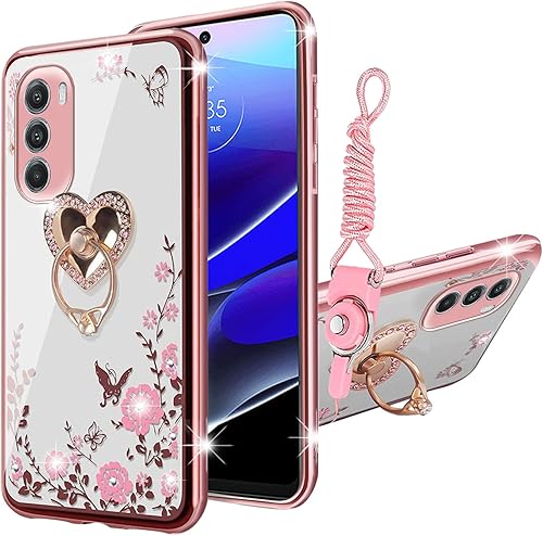 Miniatura 9 de Kudini Funda protectora para Moto G Stylus 5G 2022 para mujer con purpurina de cristal suave con diseño de mariposa corazón floral transparente con