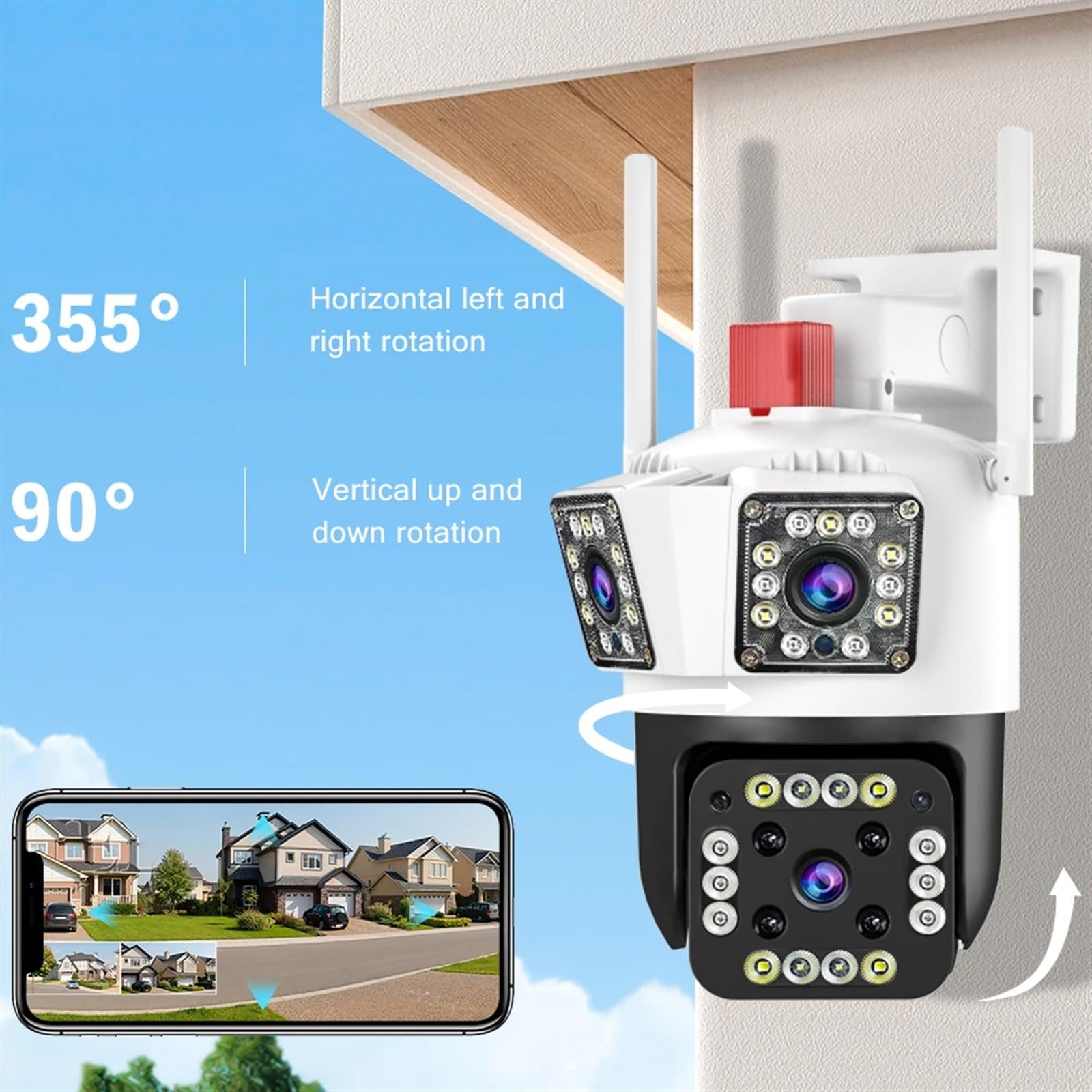 Kamery Monitoringu, 6K IP zewnętrzna kamera 12MP śledzenie ruchu kamera wideo PTZ 4K trzy obiektywy trzy ekrany wodoodporny system bezpieczeństwa(6K 12MP NO Card)